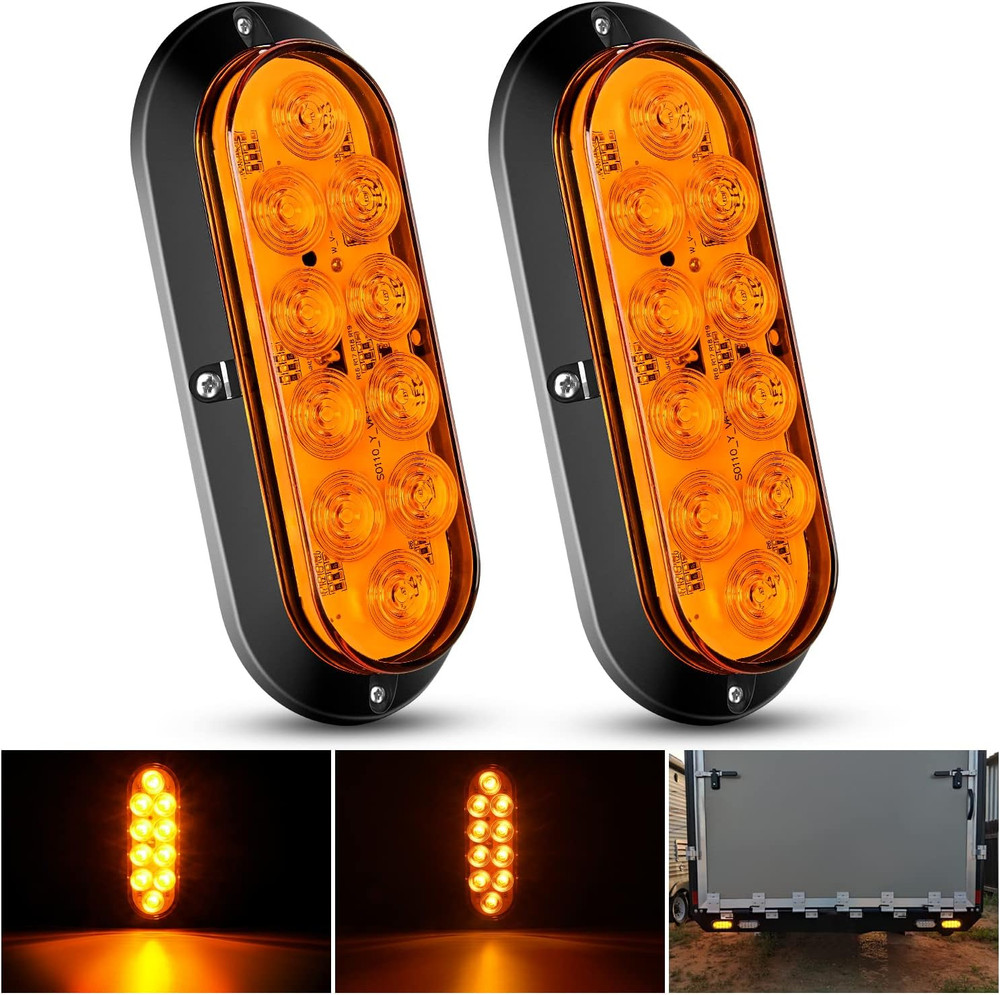 6 Inch Oval Amber LED Trailer Tail Lights 2PCS 10 Leds Waterproof Turn Signalstr