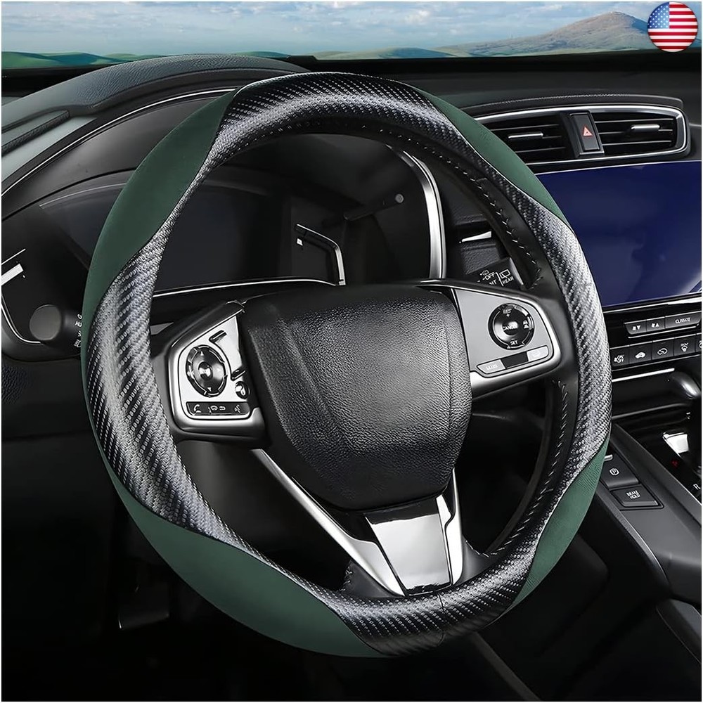 Steering Wheel Cover for Women and Men, Carbon Fiber Plush Steering Wheel Cover