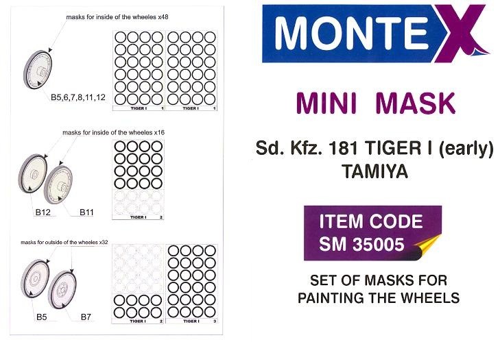 Montex 1/35 German Sd.Kfz.181 TIGER TANK (EARLY) WHEEL PAINT MASK Tamiya