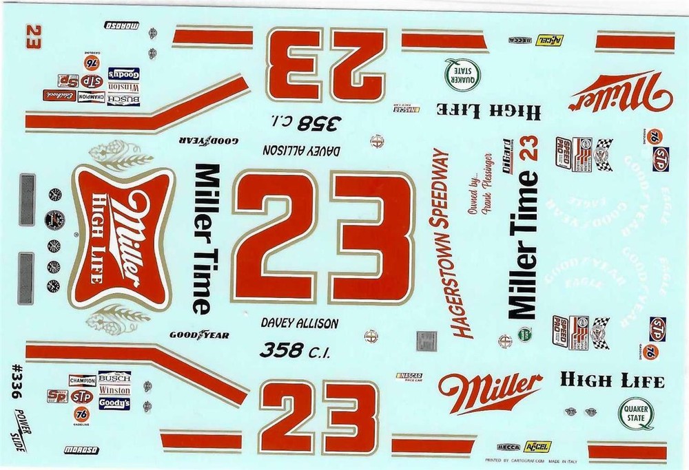 Powerslide #23 Miller Time Lemans Davey Allison 1/24 Nascar decal
