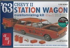 AMT ’63 1963 Chevy II Station Wagon, 3 Options-Builds 1, w/ Trailer in 1/25 1201