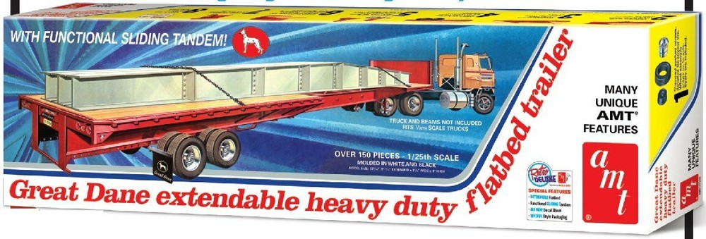 AMT Heavy Duty Flatbed Trailer 1/25 1111 Plastic Model Kit Truck Big Rig