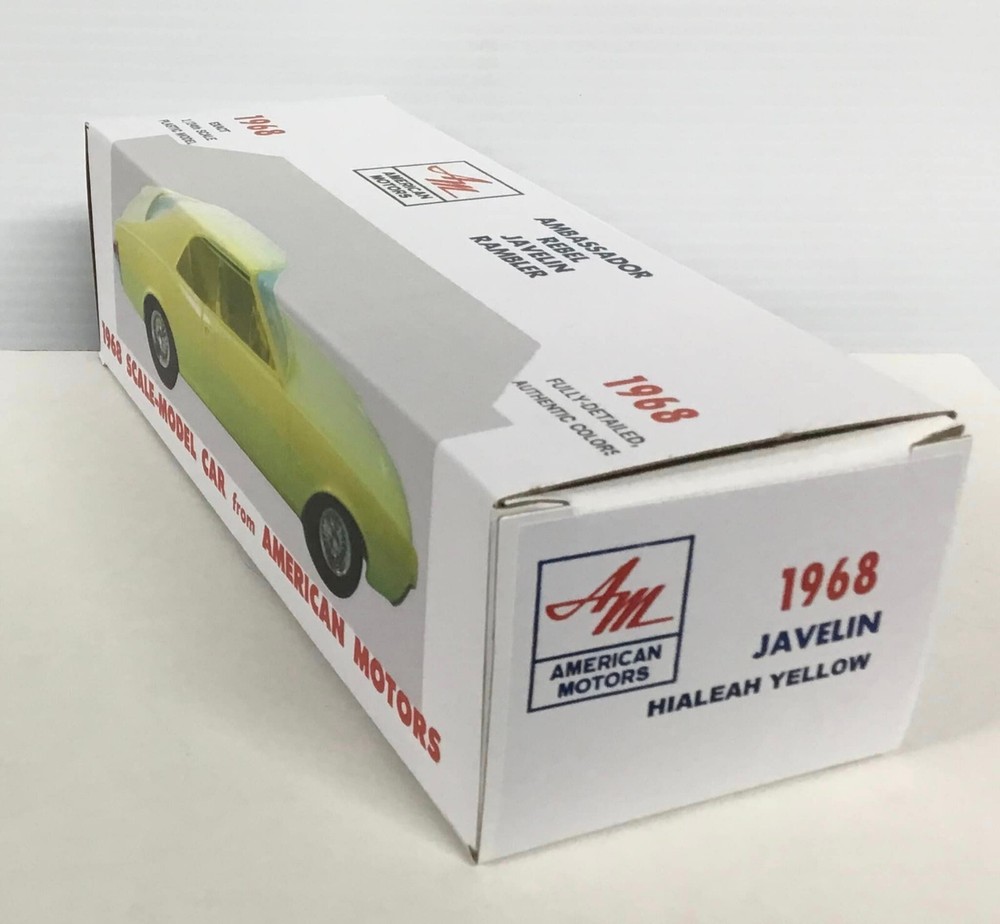 New 1968 AMC Javelin Hialeah Yellow Promo Model REPLICA BOX ONLY..NO CAR