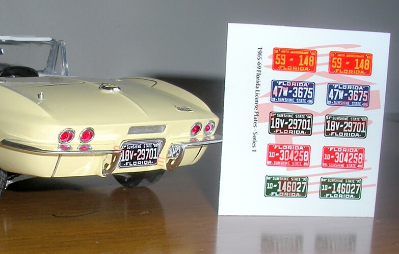1965 – 1969 FLORIDA miniature LICENSE PLATES for 1/25 scale MODEL CARS—PLS READ