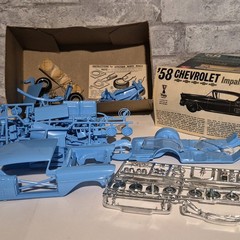 Trophy ’58 Chevrolet Impala Plastic Unassembled Model Kit Car Blue Chrome Clear