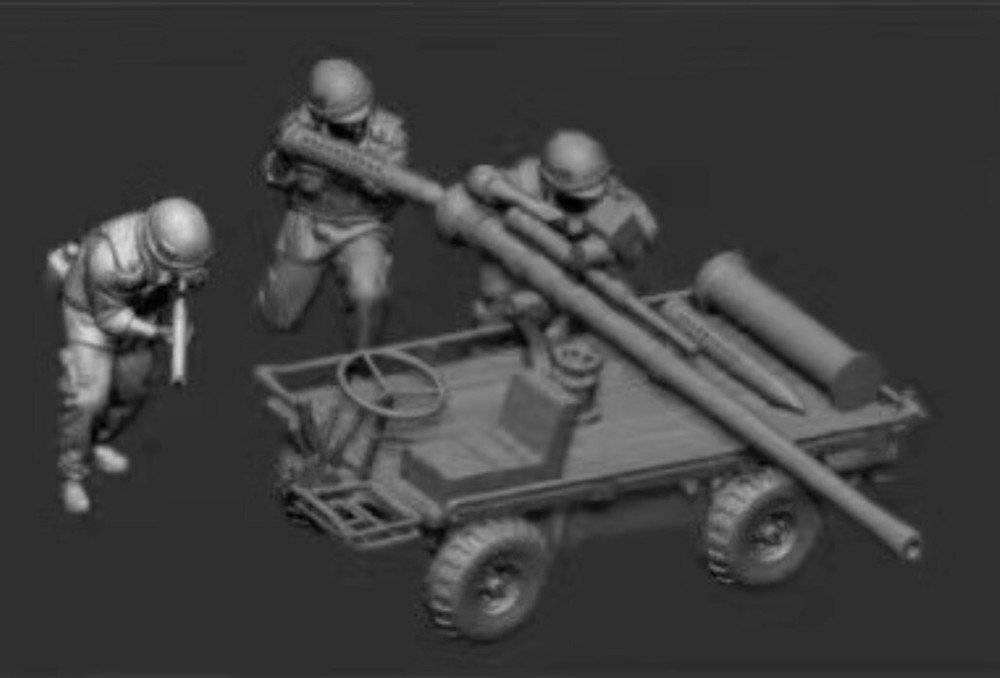 1/72 Vietnam War US artillery squad 3 people+M472 gun car model