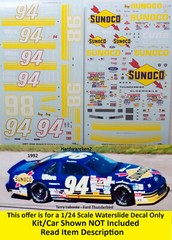 NASCAR DECAL #98 SUNOCO 1988 BUICK REGAL BRAD NOFFSINGER -1/24 POWERSLIDE
