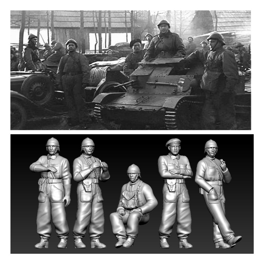 3D Printed 1/72/64/48 WWII Polish Tank Crew 5pc Unpainted Model
