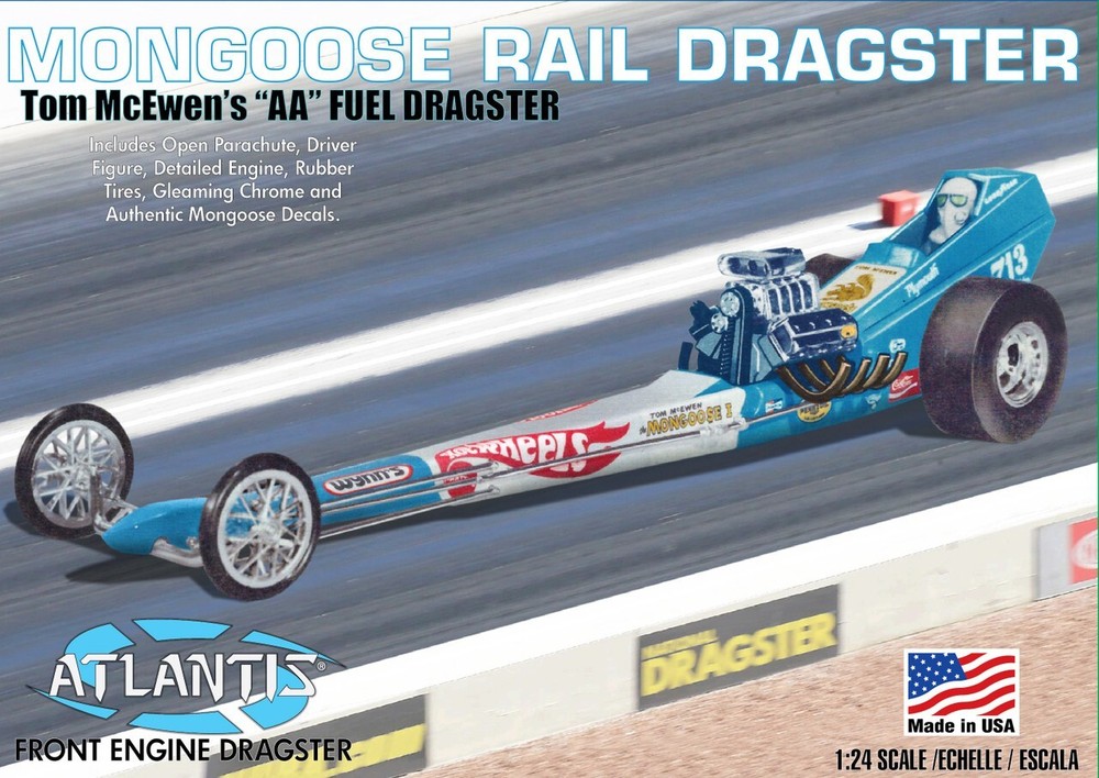 TOM MOGOOSE MCEWEN RAIL DRAGSTER 1:24 SCALE by Atlantis mint new