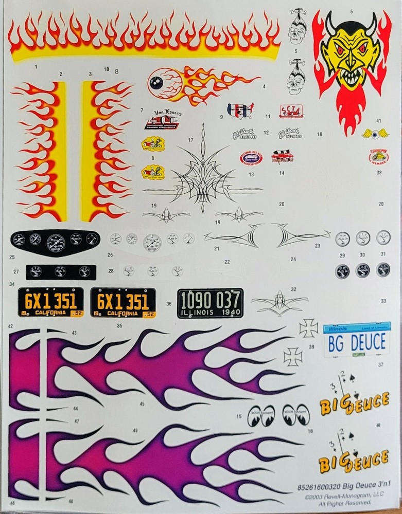 Revell 1/8 big deuce 3in1 Decals For Kit-2616 New Purple Flames