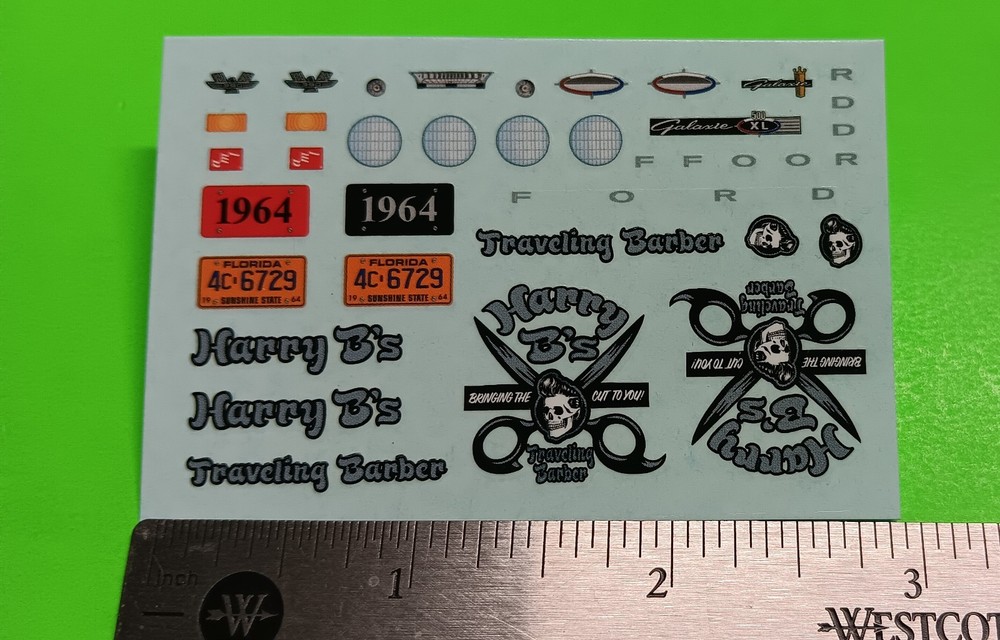 1964 Ford Galaxie 500 XL 1/25 AMT Decal Sheet Emblems Scripts Dash Cluster Radio