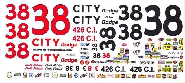 #38 Charlie Glotzbach City Dodge ’71 1/24th Scale Waterslide Nascar Decals
