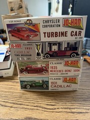 4 Johan 1/25 Kits 31 Cady, 35 Mercedes, 31 Teddy Fleetwood, Chrysler Turbine Car