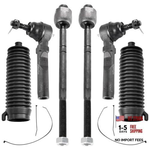 2WD 6pcs Steering Kit Front Inner and Outer Tie Rods with Boots Compatible