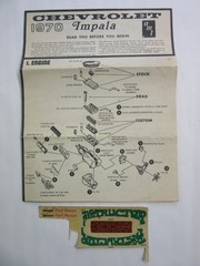 1970 Chevrolet Impala AMT Model Y-739-6 Instructions & partial Decal Sheet