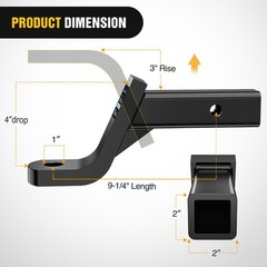 Nilight Trailer Hitch Ball Mount 4″ Drop, 3″ Rise, 1″ Ball Hole fits 2″ Receiver