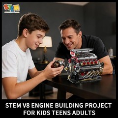 Authentic V8 Engine Model Kit – 1176 PCS with USB Rechargeable Motor for Adults