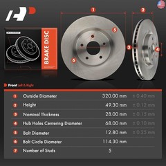 A-Premium 12.60 inch (320mm) Front Vented Disc Brake Rotors Compatible with
