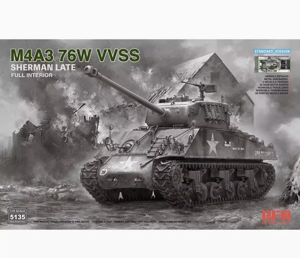 RYEFIELD MODEL RFM RM-5135 1/35 M4A3 76W VVSS Sherman Late w/Full Interior