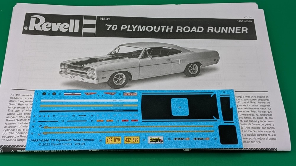 Revell 1970 Plymouth Roadrunner – Decals and Instructions