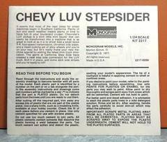 1/24 MONOGRAM CHEVY LUV STEPSIDER # 2224 (INSTRUCTIONS ONLY)