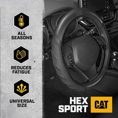 Cat Hexsport Black Carbon Fiber Steering Wheel Cover Standard 15 Inch Size