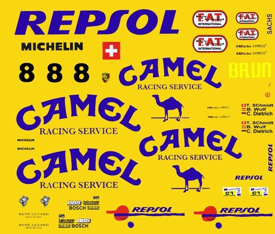 #8 Camel Porsche 962 C 1/24th – 1/25th Scale Waterslide Decals
