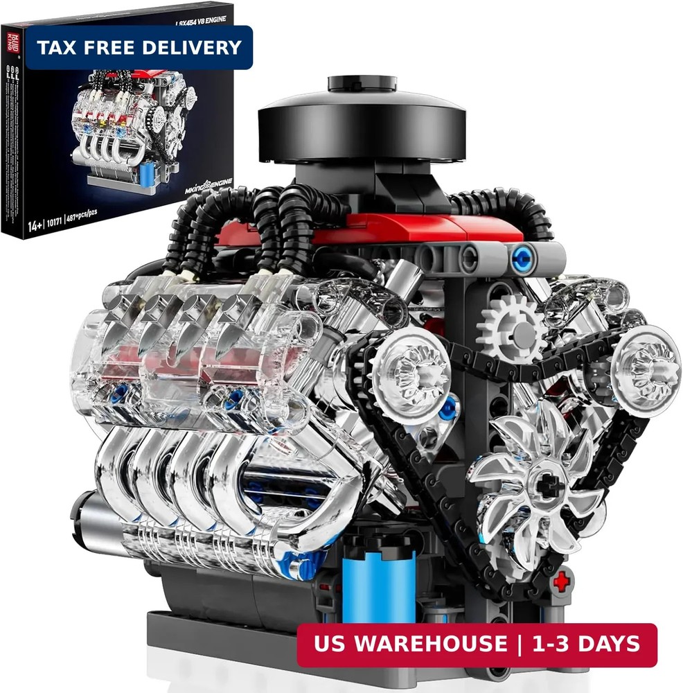 Mould King Mini V8 Engine Kits That Runs, Build Your Own Visible Car Motor, Phys
