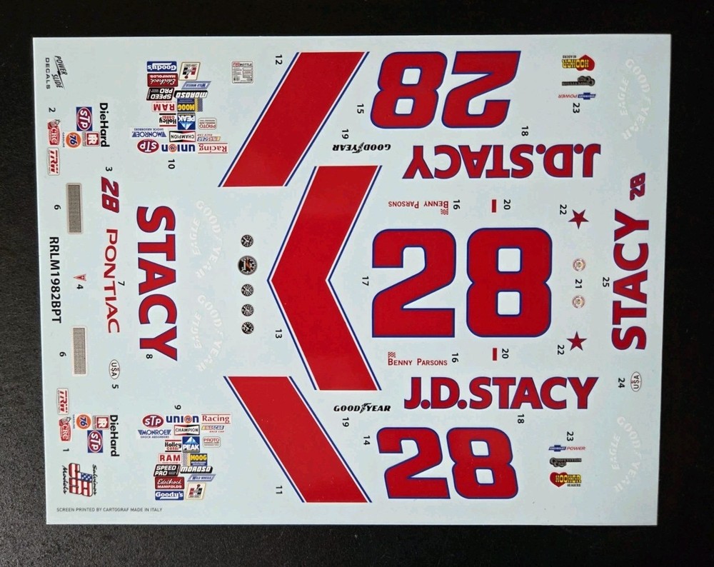 1982 Benny Parsons #28 Stacy Pontiac 1:24 Car Decal Salvino’s Waterslide Decals
