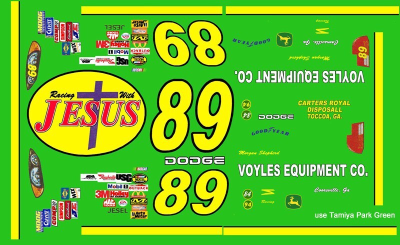 #89 Morgan Shepherd Racing with Jesus 1/18th Scale Waterslide Decal