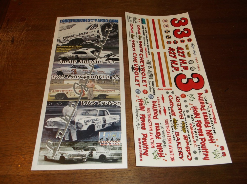 Junior Johnson #3 1963 HOLLY FARMS Chevy 1/24th scale decals LoboGraphix