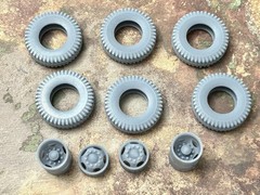Resin 1/24 Scale: 15-inch “Budd 5-Hole Truck” Dually Wheels W/ Commercial Tires
