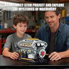 V8 Engine Model Kit that Runs, Build Your Own Mini Visible Car Motor, Physical S