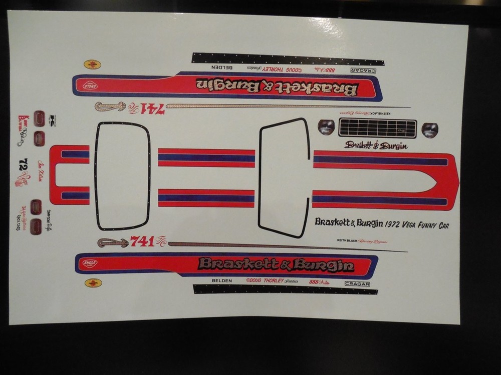 1/16 BRASKETT & BURGIN 1972 VEGA FUNNY CAR DECAL/ATLANTIS/REVELL/POLAR LIGHTS