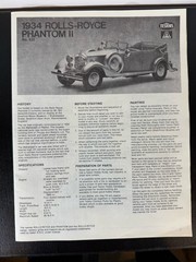 🔥Italeri Testors 1934 ROLLS-ROYCE PHANTOM II INSTRUCTION MANUAL Kit #833🔥