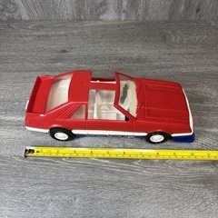 VINTAGE 1980’S FORD MUSTANG T-TOP LARGE RED PLASTIC 10″ TOY CAR BY GAY TOYS