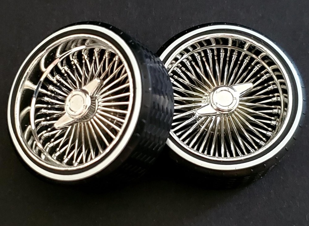1/18 SUPER SPOKES Chrome LOWRIDER ZENITH Style 2 Prong K/O Rim & LOW PRO WW Tire