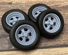 1/24 Scale: 17-inch “Cragar SS” model car wheels/tires. Resin; 3D