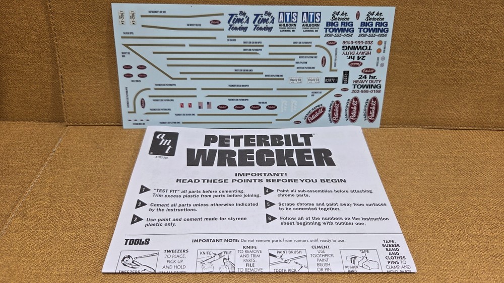 PETERBILT WRECKER DECALS & INSTRUCTIONS 1/25 Scale AMT NEW Model Kit Parts
