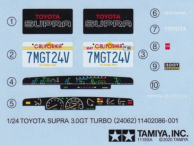 Tamiya’s Decals for 1/24 TOYOTA SUPRA 3.0GT TURBO.Item24062 from Japan
