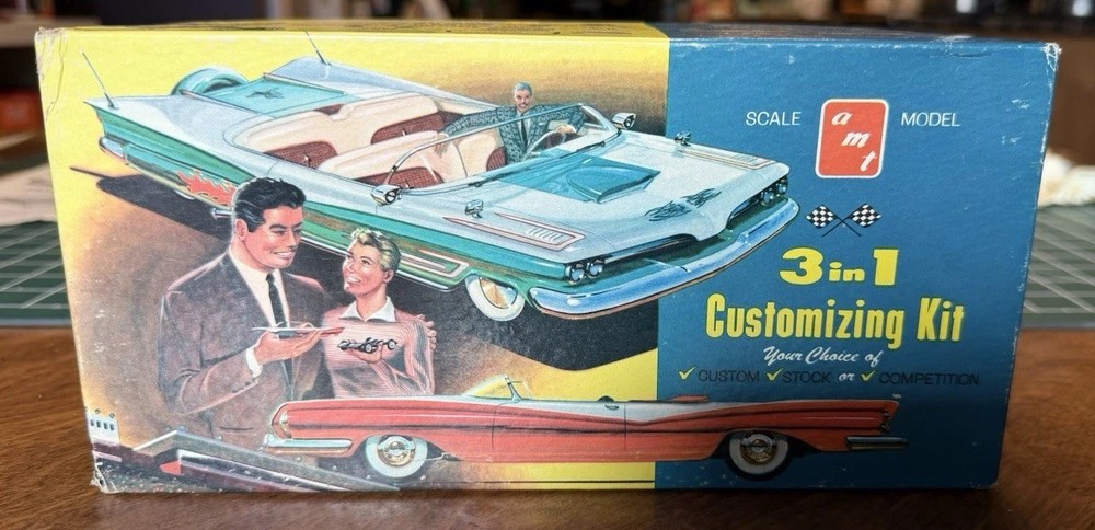 HTF OG VTG AMT 1959 FORD GALAXIE CONVERTIBLE #139 1-CK Car Kit Started + XTRAS