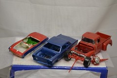 3 VINTAGE PARTIAL MADE MODEL CAR KITS FORD TRUCK CORVETT & GTO AS IS JUNK YARD