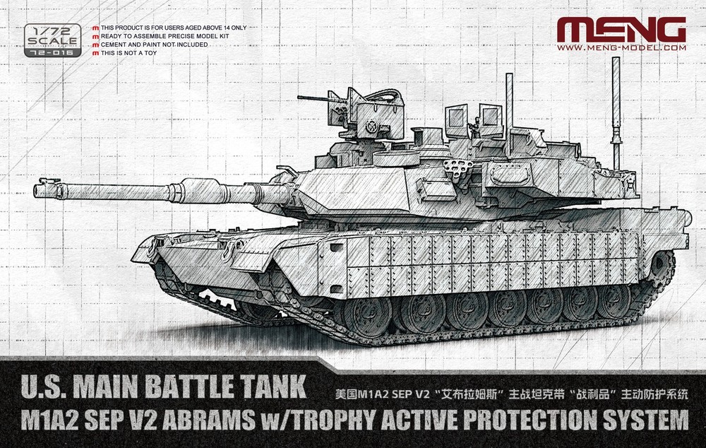 MENG 72-016 1/72 U.S. MBT M1A2 SEP V2 Abrams w/Trophy Active Protection System