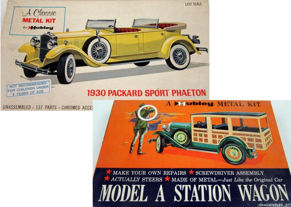 Orig. Hubley 1930 Packard Sport Phaeton & Model A Wagon, Qty 2, UNUSED UNBUILT