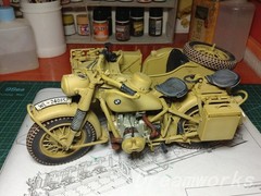 AwardWinner Built Schuco Large 1/10 Diecast BMW R75 Motorcyle Sidecar+Rebuilt