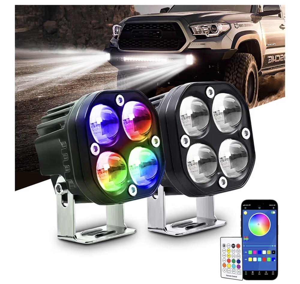 Nicoko 2pcs 3inch 40W LED Spot Light LED Offroad Lights with RGBW Color Change