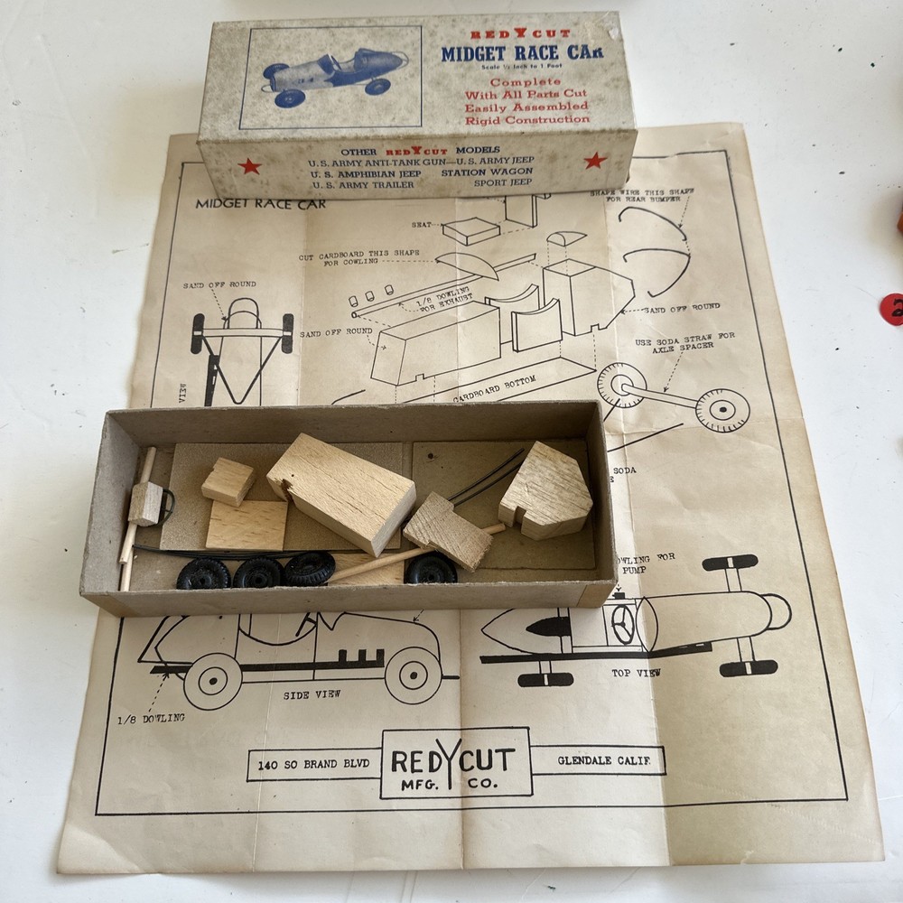VINTAGE REDYCUT MIDGET RACE CAR 325 RACER WOOD MODEL IN BOX UNASSEMBLED