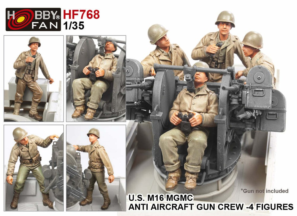 Hobby Fan 1/35 HF-768 WWII US M16 MGMC Anti-Aircraft Gun Crew – 4 Figures