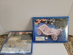 Classic Car Wooden Model Kit Craft #090142 & Horse & Carriage #090140 New/Sealed
