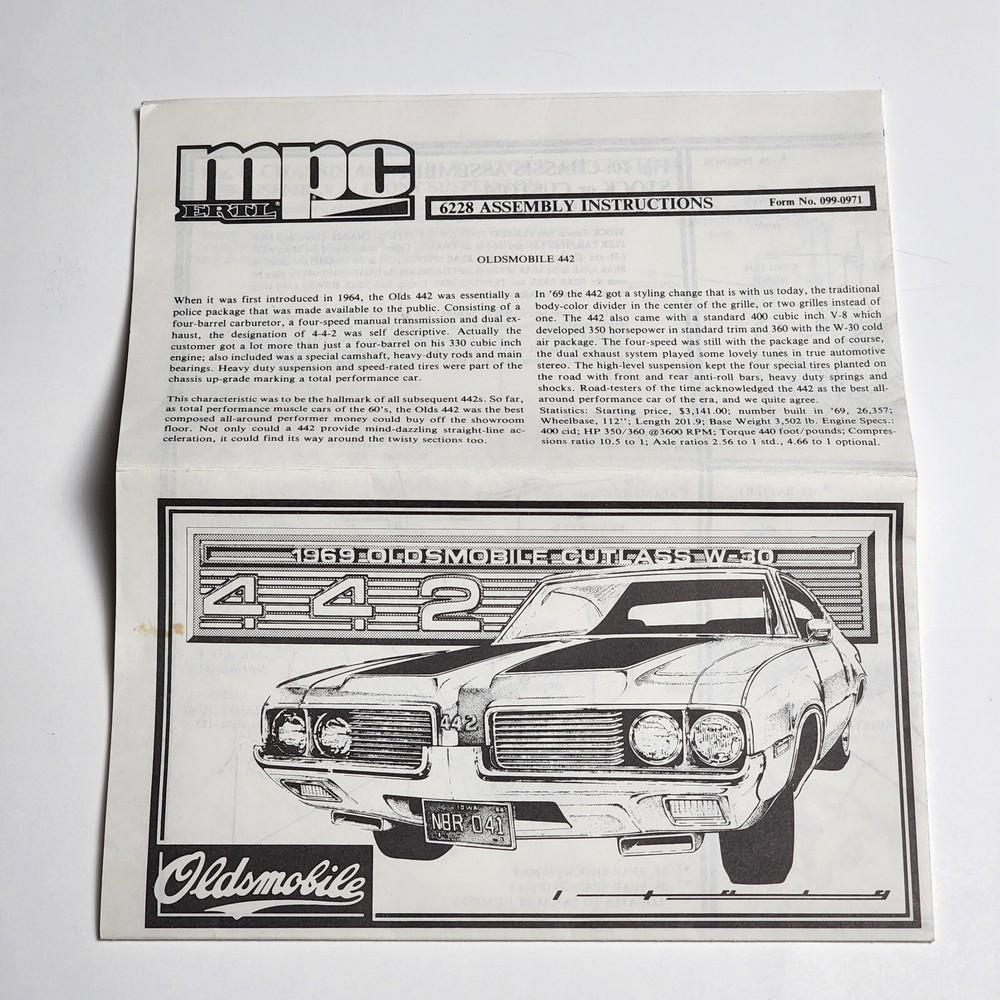 MPC 1/25 ’69 Olds W-30 442 Parts Kitbash Junkyard Model Car Instructrions